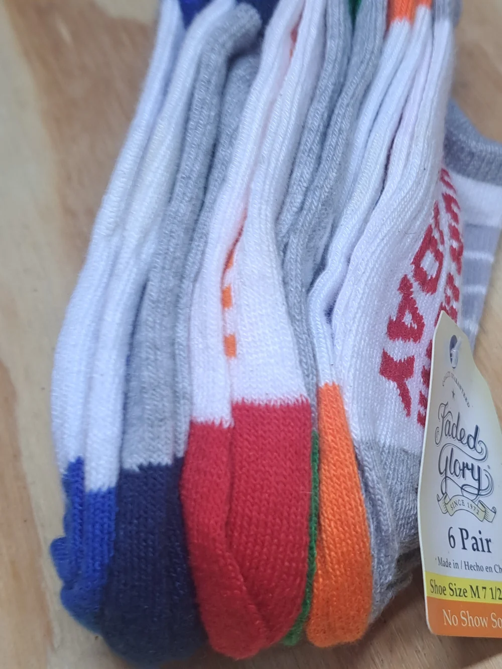 Faded Glory Boy's No-Show Sock 6-Pack - Multicolor Football Theme Medium 7.5-3.5